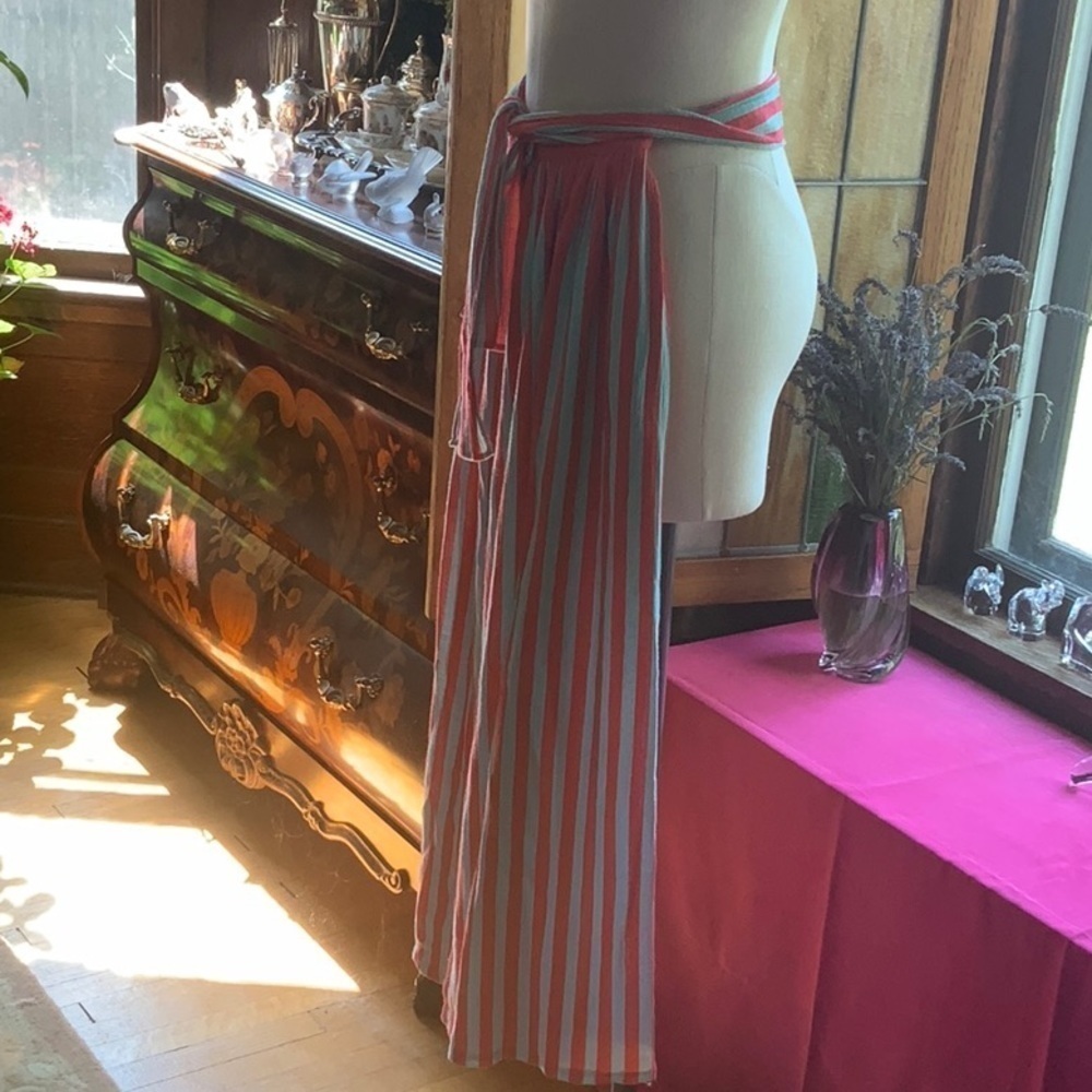 SOLD - Guy Laroche Vintage Cotton Striped Front Slit Skirt - Picture 2 of 4